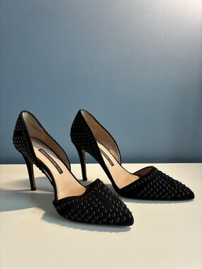 French Connection Black Studded Pointed-Toe High Heels